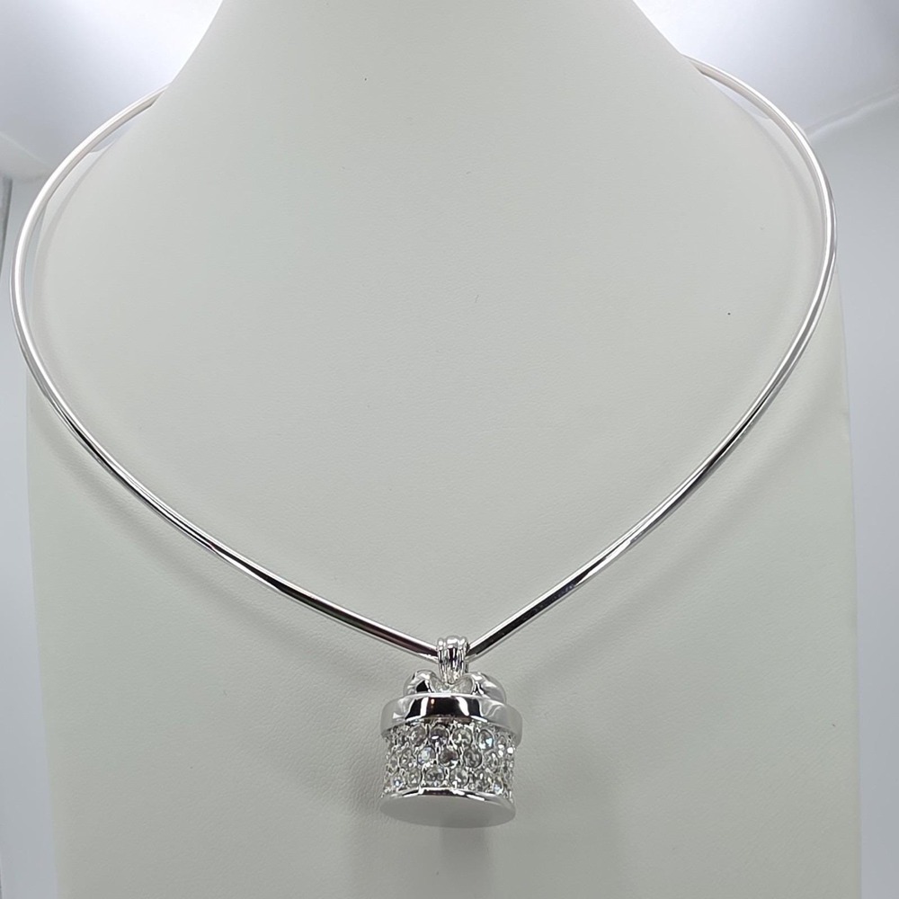 Vintage JOAN RIVERS Pill Box Necklace Statement Choker Collar Silver Plate 16"